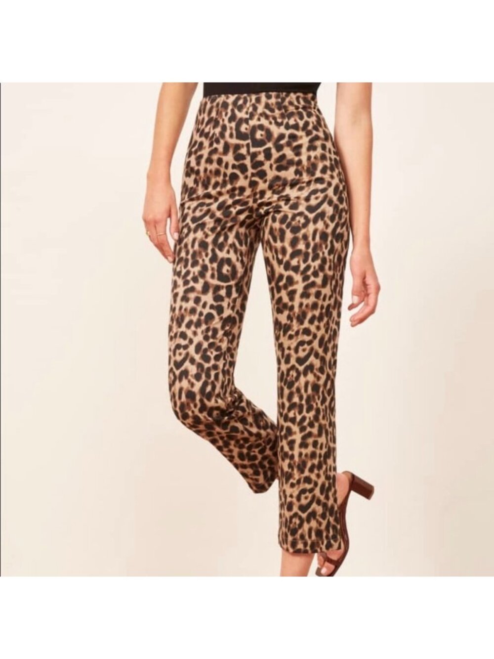 Reformation Marlon High Rise Cropped Stright Leg Leopard Print Pants Women's 6